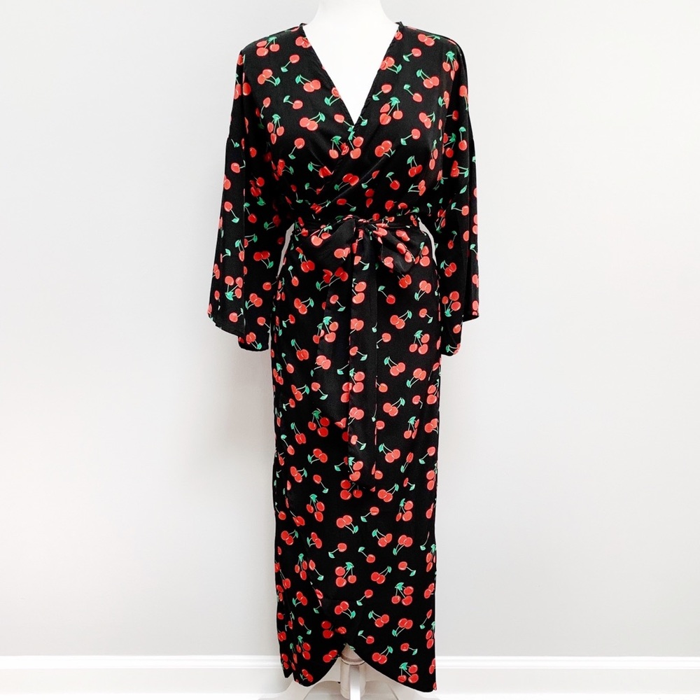 NWT Kendall & Kylie Cherry Print Midi Wrap Dress L
